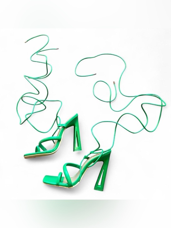 EGO Shoes - Neon Green Lace-Up Platform Heels – Y2K Strappy Square Toe Heels (US 6)
